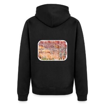 Budapest Ungarn Aquarell Skizze Illustration - Unisex Premium Bio Zip Hoodie - Schwarz - Hinten - Nico (187cm)