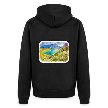 Norvège Aquarelle Esquisse Dessinée à la main Illustration - Veste à capuche bio Premium Unisexe - noir - Dos - Nico (187cm)