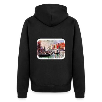 Venise Italie Aquarelle Esquisse Illustration - Veste à capuche bio Premium Unisexe - noir - Dos - Nico (187cm)