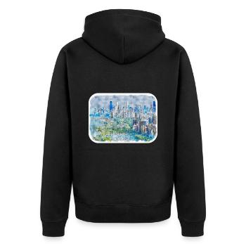 Chicago USA Aquarell Skizze gezeichnete Illustration - Unisex Premium Bio Zip Hoodie - Schwarz - Hinten - Nico (187cm)