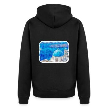 Santorin Grèce Aquarelle Esquisse Dessinée Illustrat - Veste à capuche bio Premium Unisexe - noir - Dos - Nico (187cm)