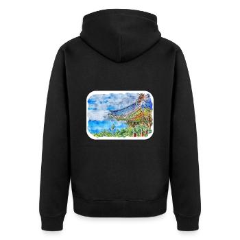 BUSAn Südkorea Aquarell Skizze zeichnen Zeichnung - Unisex Premium Bio Zip Hoodie - Schwarz - Hinten - Nico (187cm)