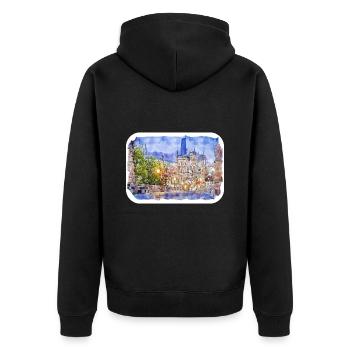 Prag Tschechien Aquarell Skizze Zeichnung - Unisex Premium Bio Zip Hoodie - Schwarz - Hinten - Nico (187cm)