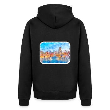 USA Aquarellskizze Handgezeichnete Illustration - Unisex Premium Bio Zip Hoodie - Schwarz - Hinten - Nico (187cm)