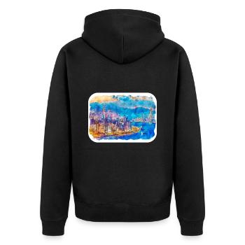 Hong Kong China Aquarell Skizze Zeichnung - Unisex Premium Bio Zip Hoodie - Schwarz - Hinten - Nico (187cm)