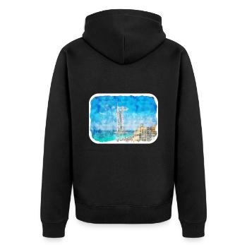 Dubaï Émirats Arabes Unis Croquis Aquarelle Peinture Dessinée À La Main - Veste à capuche bio Premium Unisexe - noir - Dos - Nico (187cm)