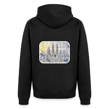 Malaysia Aquarell Skizze handgezeichnete Illustration - Unisex Premium Bio Zip Hoodie - Schwarz - Hinten - Nico (187cm)