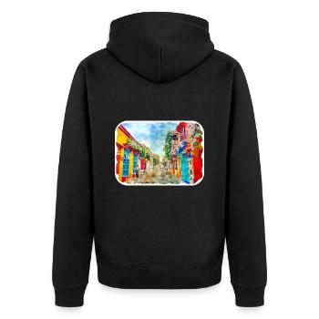 Cartagena Kolumbien Aquarell Skizze Gezeichnet Illustr - Unisex Premium Bio Zip Hoodie - Schwarz - Hinten - Nico (187cm)