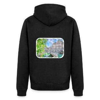 Slowenien Wahrzeichen Aquarell Skizze Illustration - Unisex Premium Bio Zip Hoodie - Schwarz - Hinten - Nico (187cm)