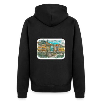 Copenhague Danemark Aquarelle Croquis Dessiné Paintin - Veste à capuche bio Premium Unisexe - noir - Dos - Nico (187cm)