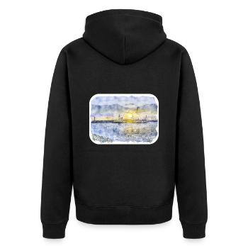 Illustration de croquis aquarelle Dublin Irlande Royaume-Uni - Veste à capuche bio Premium Unisexe - noir - Dos - Nico (187cm)