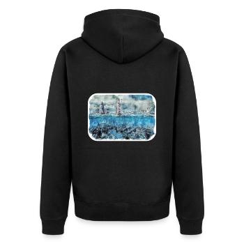Londres Royaume-Uni Croquis à l'aquarelle Peinture dessinée à la main - Veste à capuche bio Premium Unisexe - noir - Dos - Nico (187cm)