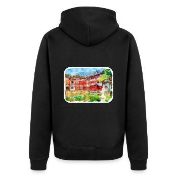 China Landmark Watercolor Sketch Paint Illustratio - Unisex Premium Organic Zip Hoodie - black - Back - Nico (187cm)