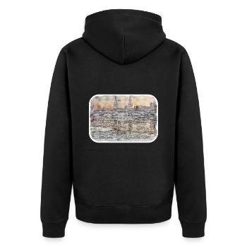 Berlin Allemagne Aquarelle Croquis Dessiné Peinture - Veste à capuche bio Premium Unisexe - noir - Dos - Nico (187cm)