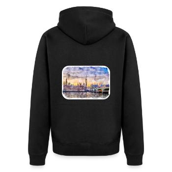 Londres Royaume-Uni Croquis à l'aquarelle Peinture dessinée à la main - Veste à capuche bio Premium Unisexe - noir - Dos - Nico (187cm)