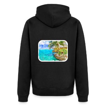 Voyage aquarelle croquis dessinés à la main illustration - Veste à capuche bio Premium Unisexe - noir - Dos - Nico (187cm)