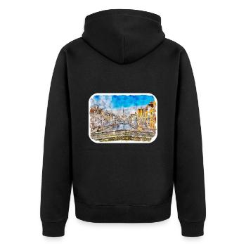 Belgien Wahrzeichen Aquarell Skizze Farbe Zeichnung - Unisex Premium Bio Zip Hoodie - Schwarz - Hinten - Nico (187cm)
