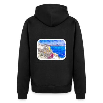 Santorin Grèce croquis aquarelle dessin dessiné - Veste à capuche bio Premium Unisexe - noir - Dos - Nico (187cm)