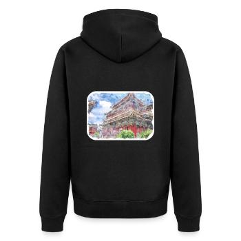 China-Aquarell-Skizzen-handgezeichnete Illustration - Unisex Premium Bio Zip Hoodie - Schwarz - Hinten - Nico (187cm)