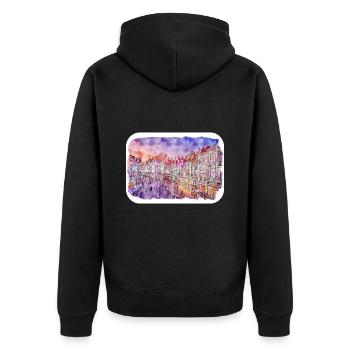 Bruges Belgium Watercolor Sketch Drawn Illustratio - Unisex Premium Organic Zip Hoodie - black - Back - Nico (187cm)