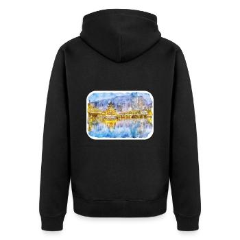 chine aquarelle croquis illustration dessinée à la main - Veste à capuche bio Premium Unisexe - noir - Dos - Nico (187cm)