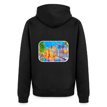 Bruges Belgique Aquarelle Esquisse Illustration - Veste à capuche bio Premium Unisexe - noir - Dos - Nico (187cm)