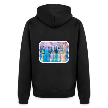 Singapour aquarelle croquis dessinés à la main peinture - Veste à capuche bio Premium Unisexe - noir - Dos - Nico (187cm)