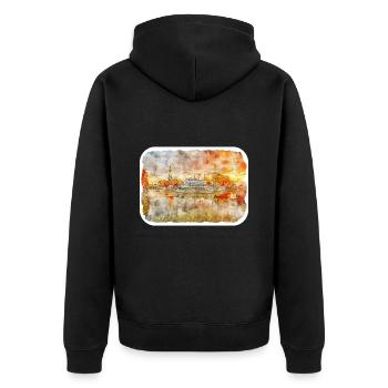 St. Petersburg Russland Aquarellskizze gezeichnet Abbus - Unisex Premium Bio Zip Hoodie - Schwarz - Hinten - Nico (187cm)