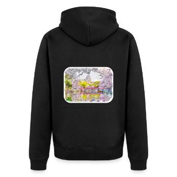 Japan Aquarellskizze Handgezeichnete Illustration - Unisex Premium Bio Zip Hoodie - Schwarz - Hinten - Nico (187cm)