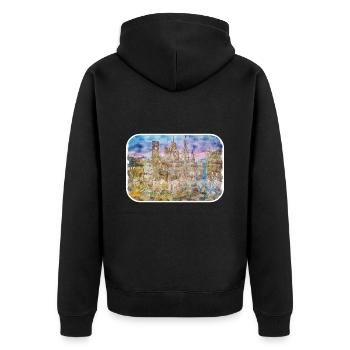 Barcelona Spanien Aquarellskizze Gezeichnete Zeichnung - Unisex Premium Bio Zip Hoodie - Schwarz - Hinten - Nico (187cm)