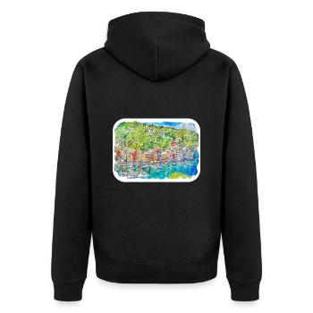 Sorrente Italie Aquarelle Esquisse Dessinée Peinture - Veste à capuche bio Premium Unisexe - noir - Dos - Nico (187cm)