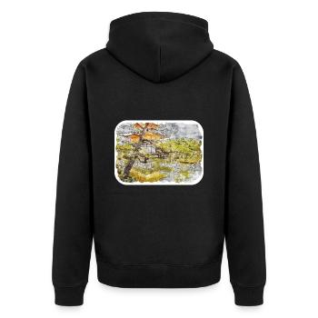 Kyoto Japan Aquarell Skizze gezeichnete Illustration - Unisex Premium Bio Zip Hoodie - Schwarz - Hinten - Nico (187cm)