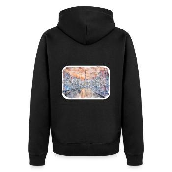 Bruges Belgique Aquarelle Esquisse Illustration - Veste à capuche bio Premium Unisexe - noir - Dos - Nico (187cm)