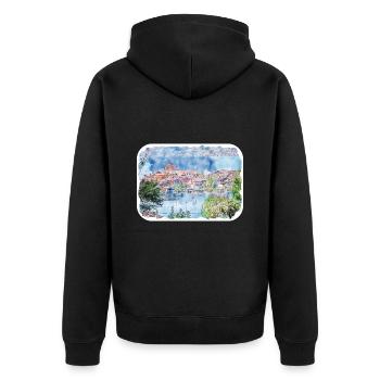 Autriche Aquarelle Esquisse Dessinée à la main Illustration - Veste à capuche bio Premium Unisexe - noir - Dos - Nico (187cm)
