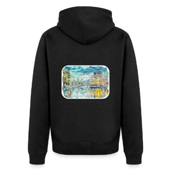 Berlin Allemagne Aquarelle Sketch Illustration - Veste à capuche bio Premium Unisexe - noir - Dos - Nico (187cm)