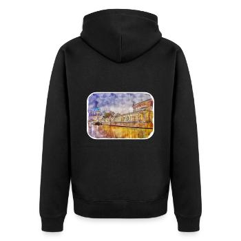 Berlin Allemagne Aquarelle Esquisse Dessinée Peinture - Veste à capuche bio Premium Unisexe - noir - Dos - Nico (187cm)