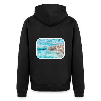 Esquisse d’aquarelle de la côte européenne Dessinée Illustratio - Veste à capuche bio Premium Unisexe - noir - Dos - Nico (187cm)