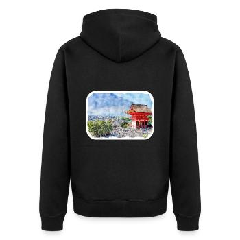 Kyoto Japan Aquarell Skizze gezeichnete Illustration - Unisex Premium Bio Zip Hoodie - Schwarz - Hinten - Nico (187cm)