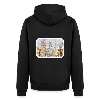 Prag Tschechien Aquarell Skizze Zeichnung - Unisex Premium Bio Zip Hoodie - Schwarz - Hinten - Nico (187cm)