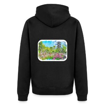 Kyoto Japan Aquarell Skizze gezeichnete Illustration - Unisex Premium Bio Zip Hoodie - Schwarz - Hinten - Nico (187cm)