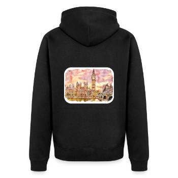 Londres UK Aquarelle Esquisse Dessinée à la Main Peinture - Veste à capuche bio Premium Unisexe - noir - Dos - Nico (187cm)