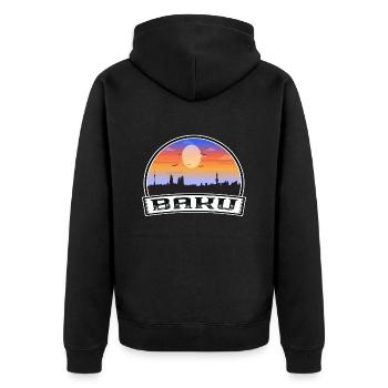 Baku Aserbaidschan Skyline Vintage Sonnenuntergang Reise Souv - Unisex Premium Bio Zip Hoodie - Schwarz - Hinten - Nico (187cm)