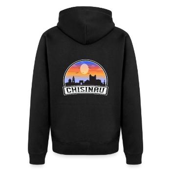 Chisinau Moldova Skyline Vintage Sunset Travel Sou - Unisex Premium Bio Zip Hoodie - Schwarz - Hinten - Nico (187cm)