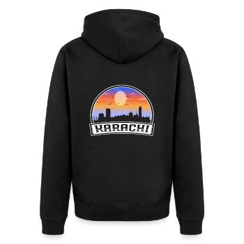Karachi Pakistan Skyline Vintage Sunset Travel Sou - Veste à capuche bio Premium Unisexe - noir - Dos - Nico (187cm)