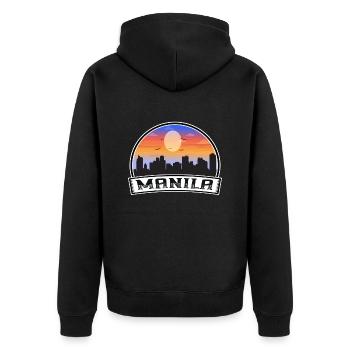 Manila Philippinen Skyline Vintage Sunset Travel S - Unisex Premium Bio Zip Hoodie - Schwarz - Hinten - Nico (187cm)