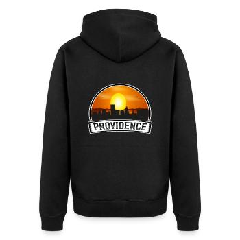 Providence Rhode Island États-Unis Skyline Vintage Coucher de soleil - Veste à capuche bio Premium Unisexe - noir - Dos - Nico (187cm)