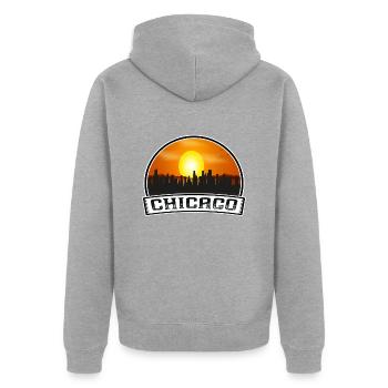 Chicago Illinois États-Unis Skyline Vintage Sunset Travel - Veste à capuche bio Premium Unisexe - gris chiné - Dos - Nico (187cm)