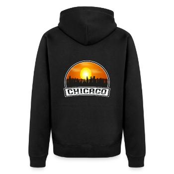 Chicago Illinois États-Unis Skyline Vintage Sunset Travel - Veste à capuche bio Premium Unisexe - noir - Dos - Nico (187cm)