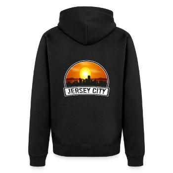 Jersey City New Jersey États-Unis Skyline Vintage Coucher de soleil - Veste à capuche bio Premium Unisexe - noir - Dos - Nico (187cm)