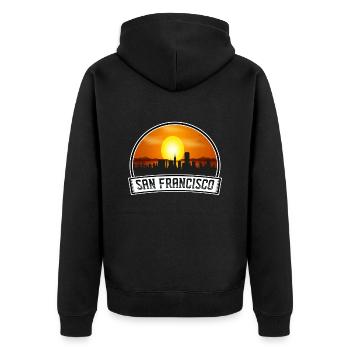 San Francisco Californie États-Unis Skyline Vintage Sunse - Veste à capuche bio Premium Unisexe - noir - Dos - Nico (187cm)